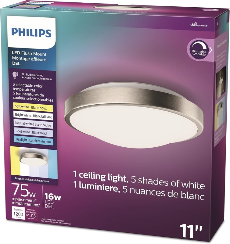 Philips LED 11" Flush Mount Ceiling Light 16W, 2700-5000K Dimmable - Silver™ gallery