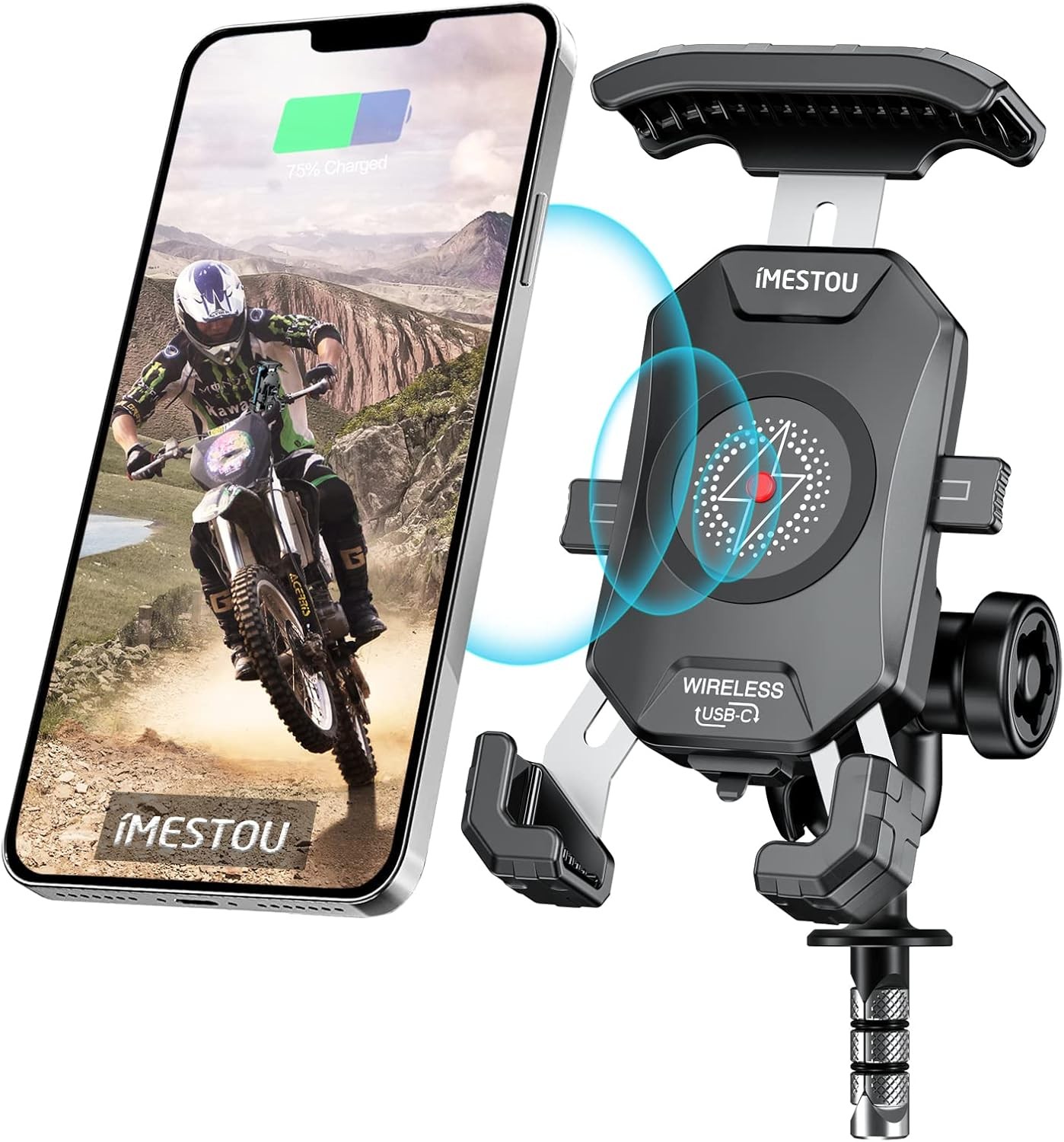 Motorcycle Fork Stem Phone Mount Wireless/USB C Charger with RAM 1" Ball Fits gallery
