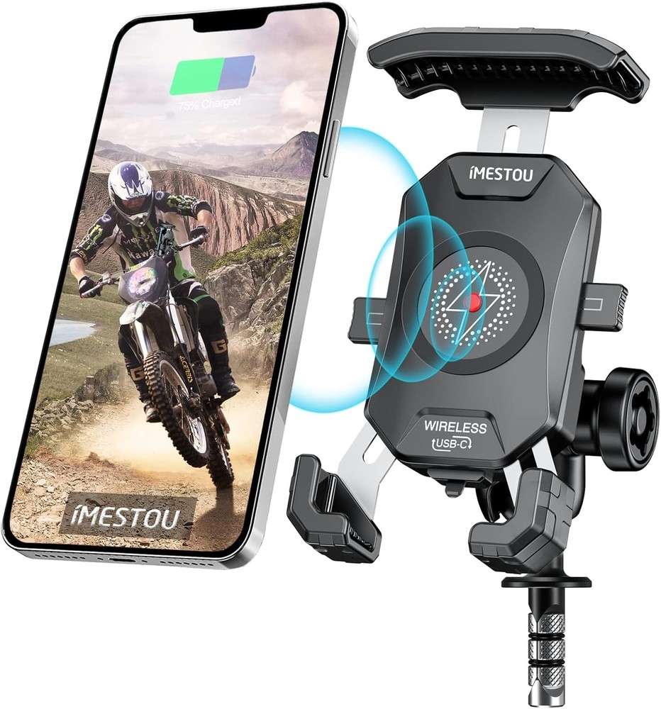 Motorcycle Fork Stem Phone Mount Wireless/USB C Charger with RAM 1" Ball Fits