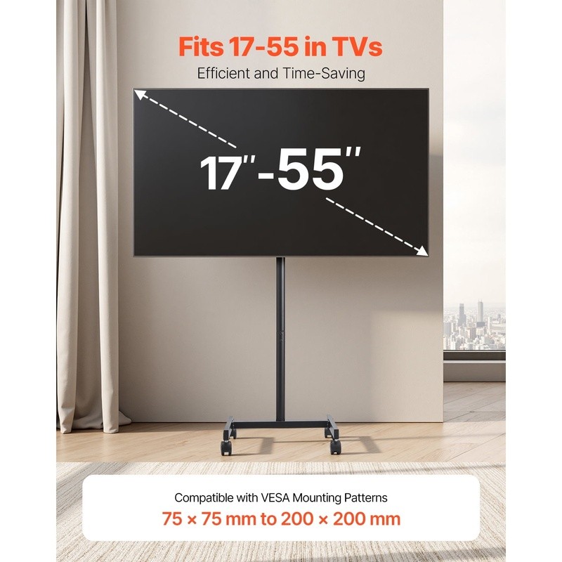 Mobile TV Stand W/ Wheels Adjustable Height 17-55 Inch Displays VESA Compatible gallery