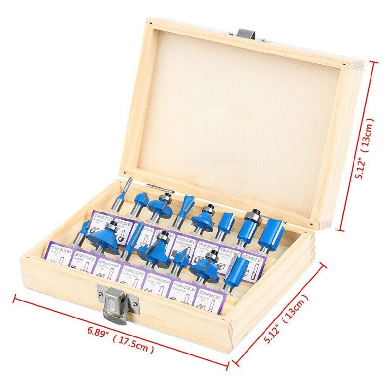 15pcs Router Bits Set Carbide Tipped,1/4'' Shank with Wooden Carry Case gallery