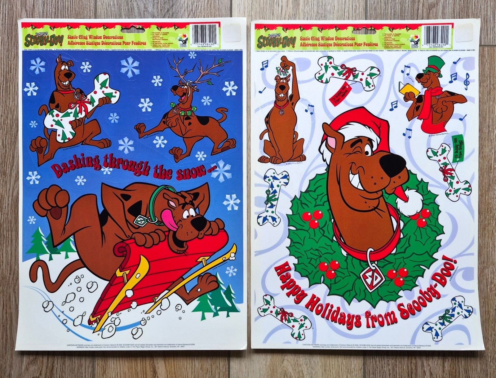 Vintage 2000 Scooby-Doo Christmas Static Cling Window Decorations Set - 2 Sheets gallery