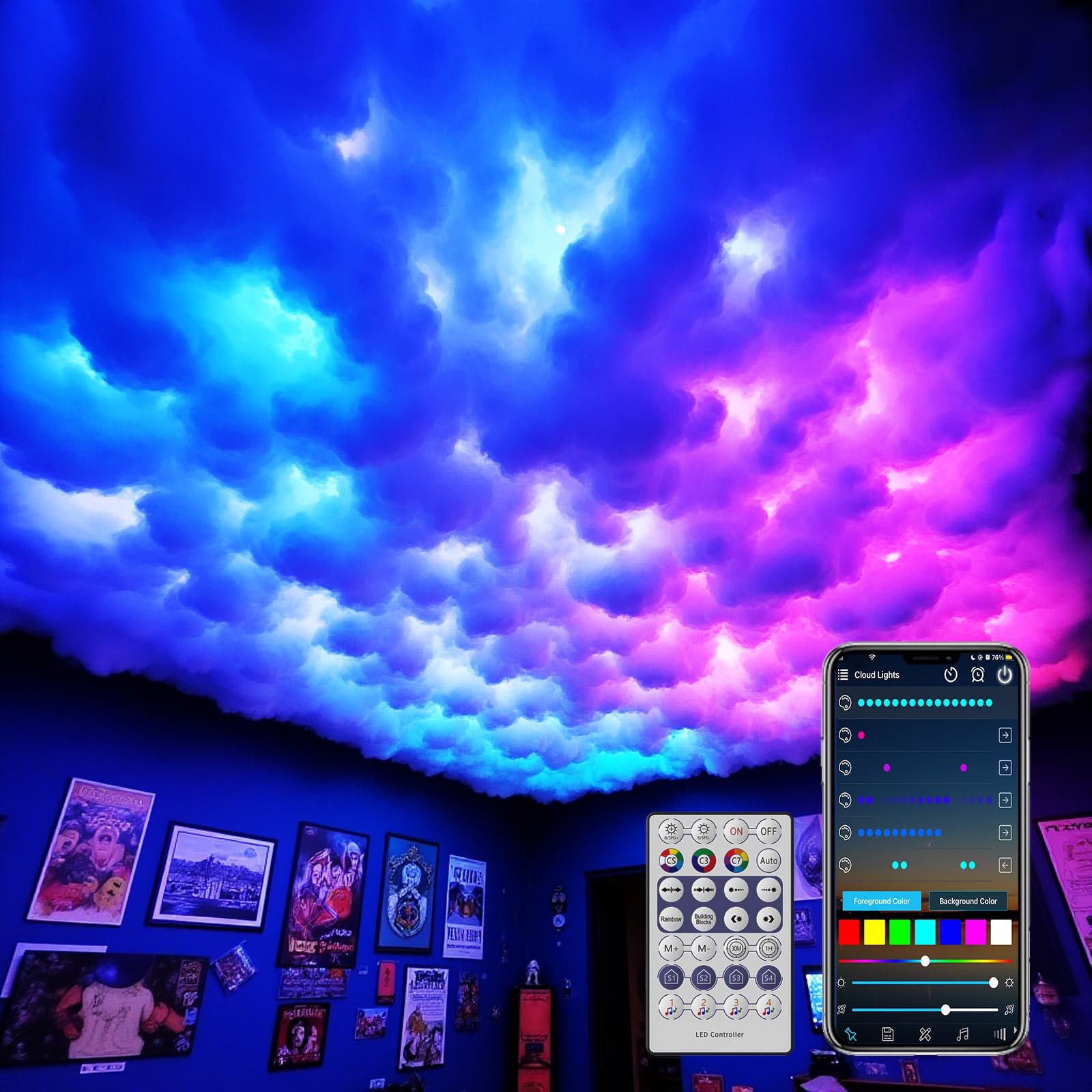 USB 3D Cotton Thundercloud LED Light 17ft, Multicolor - APP & Remote Control gallery