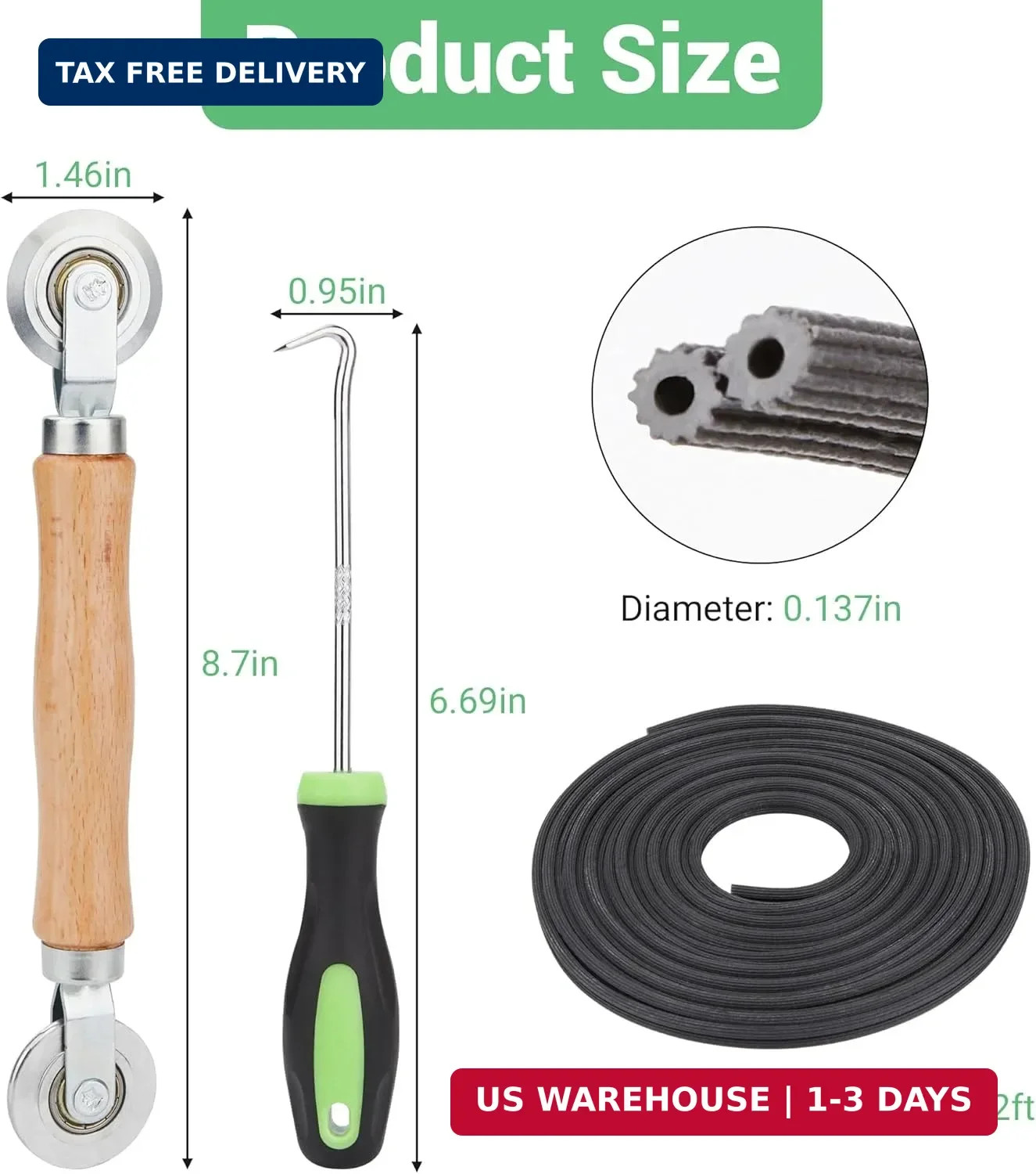 Screen Repair Kit, 32 ft Screen Retainer Spline, Spline Steel Roller, Removal Ho gallery