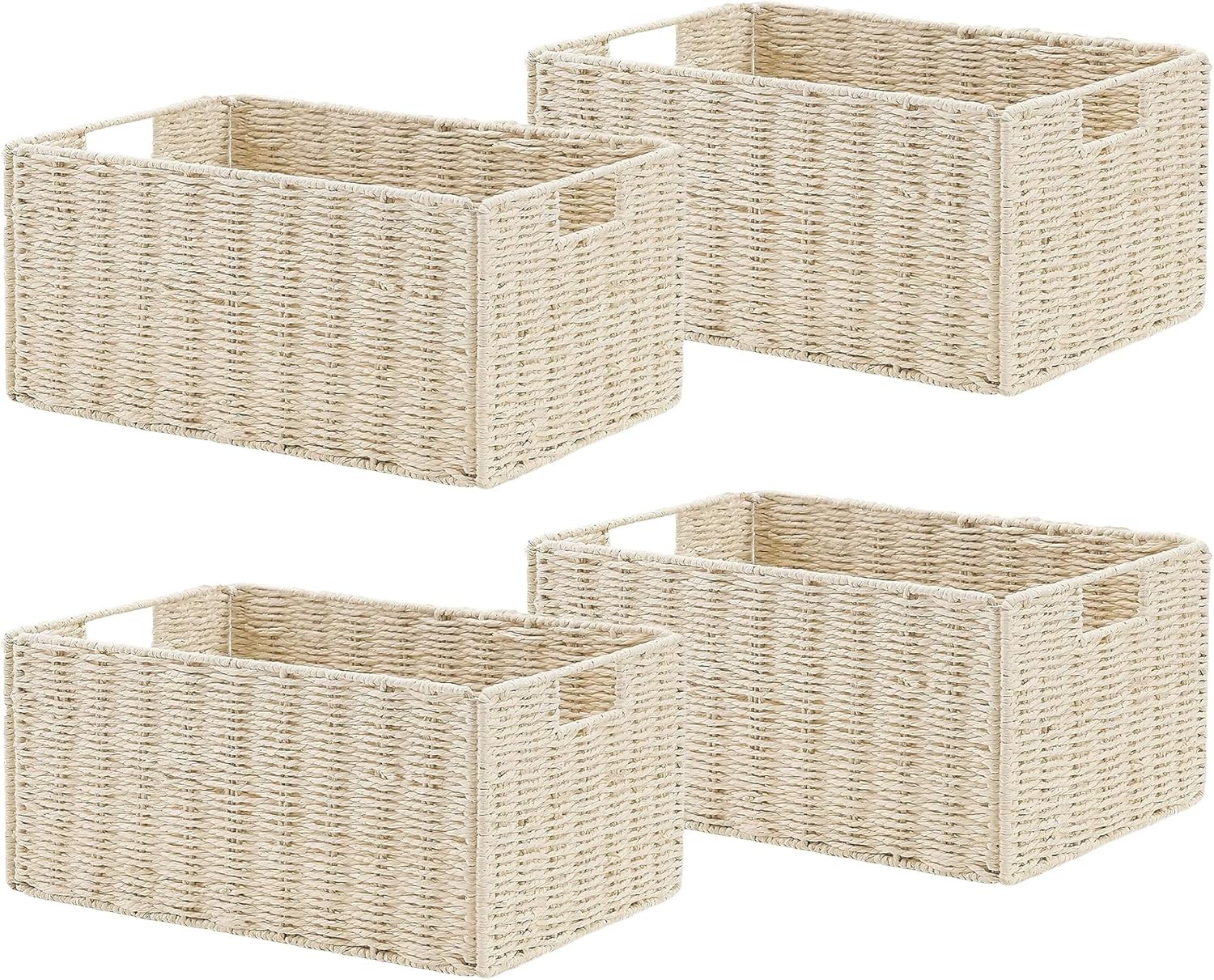 Set of 4 Wicker Storage Baskets Foldable Paper Rope Bins with Handles for Home gallery
