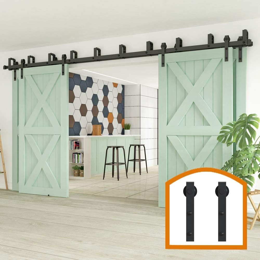 9FT-20FT Bypass Sliding Barn Door Hardware Kit For 4 Doors Closet Track Roller gallery