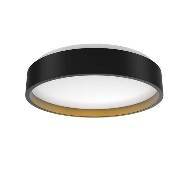 DYMOND 15 in. Matte Black with Golden Inside LED Flush Mount Ceiling Light gallery