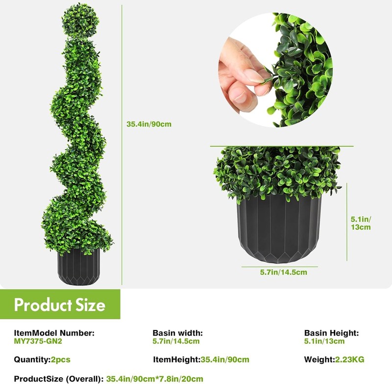2 Pack 3FT Artificial Spiral Topiary Trees Faux Plants Home Entryway Decor gallery