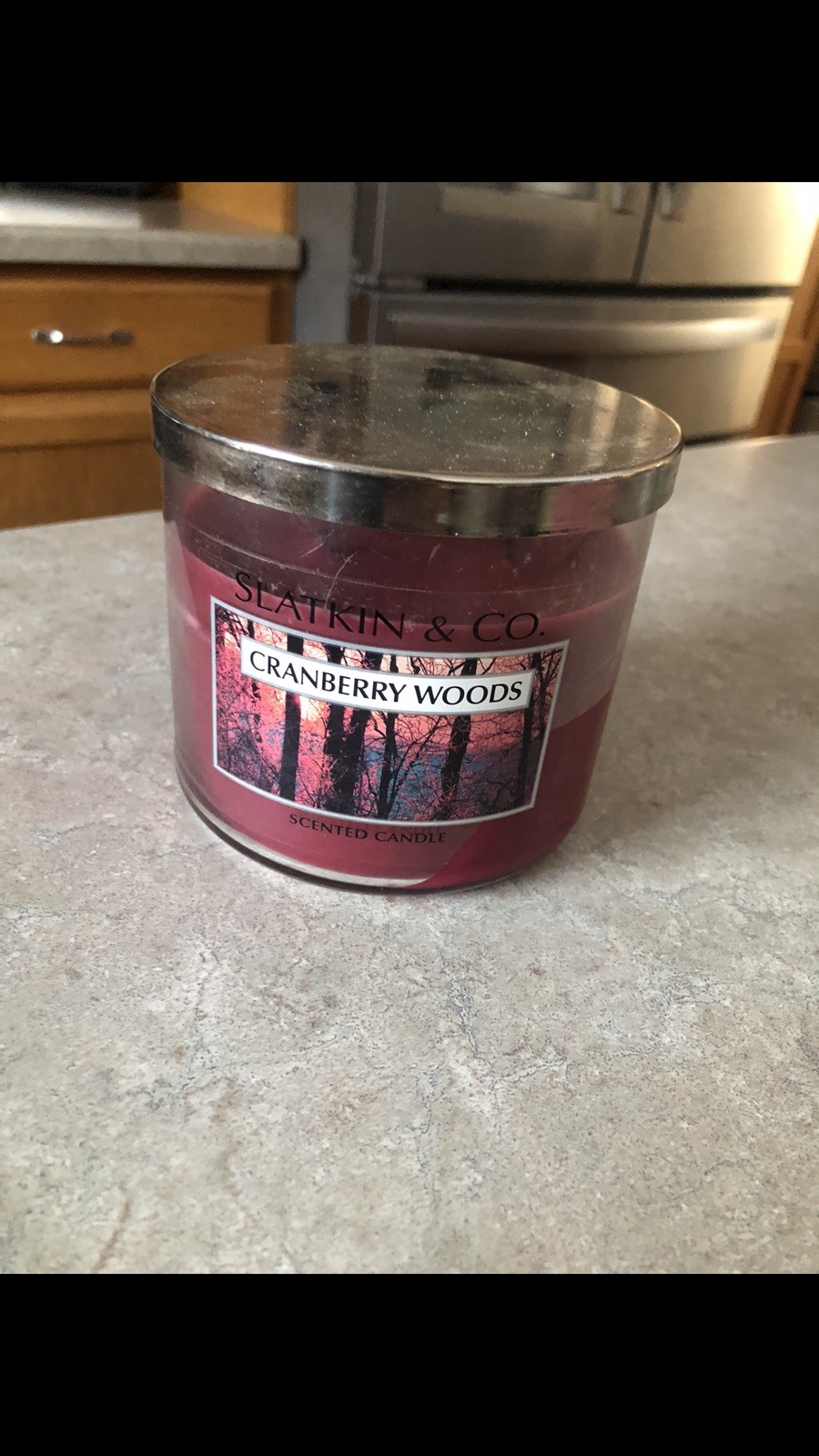 Bath & Body Works Slatkin Co Cranberry Woods 3 wick Candle 14.5 oz used once gallery