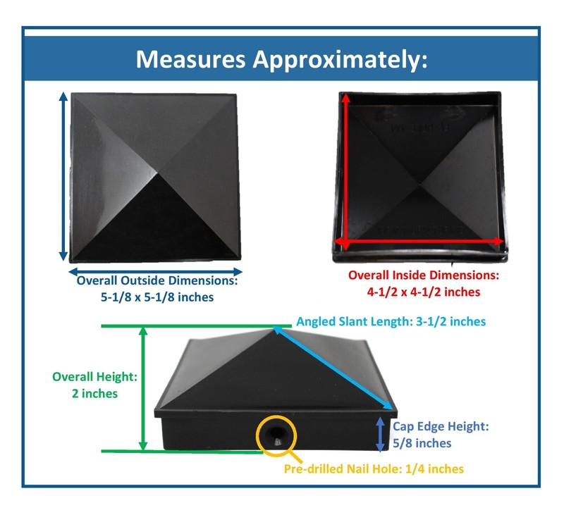 Plastic Pyramid 5x5 Nominal (4-1/2"x4-1/2") Fence Post Cap with Pre-Drilled Hole gallery