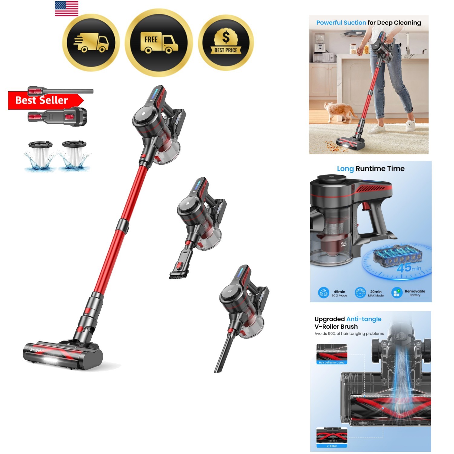 Lightweight Cordless Vacuum Cleaners for Home, Stick Vacuum Cordless Recharge... gallery