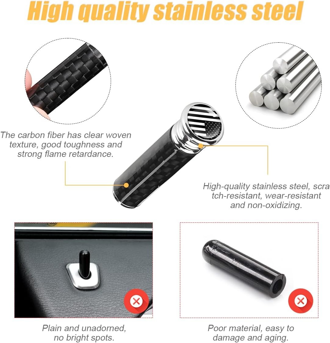 Moly Magnolia 4PCS Car Door Lock Knobs, American Flag Carbon Fiber Door Lock Pin gallery