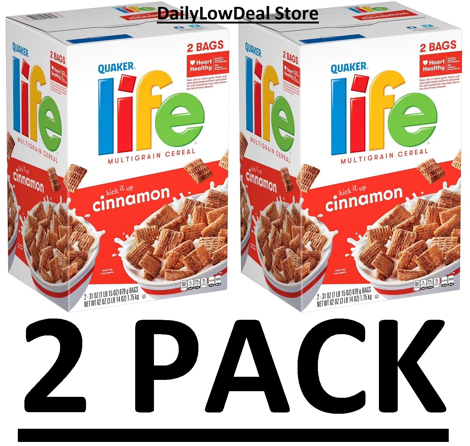 2 PACK -Quaker Cinnamon Life Multigrain Cereal 62 oz Each (Total 7.75 lbs) gallery