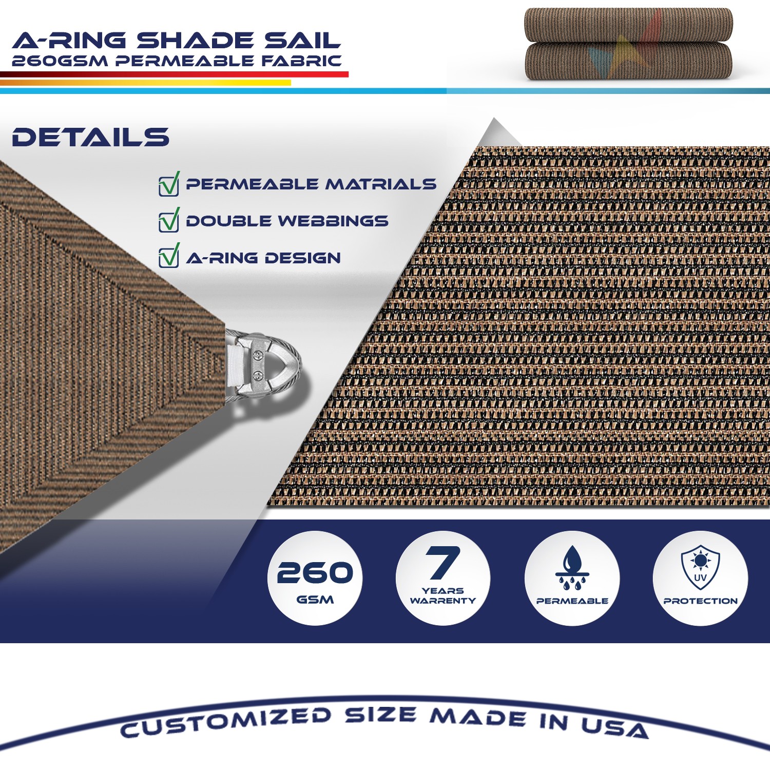 7-12ft Outdoor Shade Sail Rectangle Sun Canopy Cover With Steel Wire Cable Brown gallery