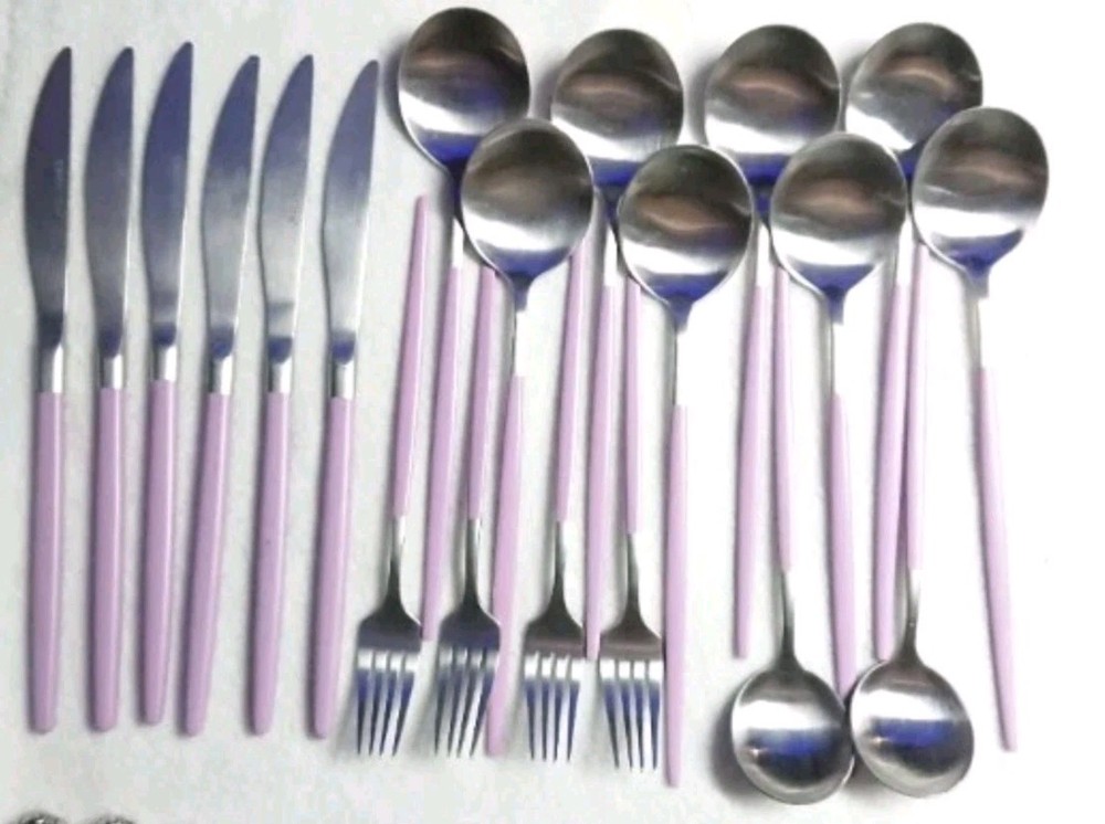 Crofton Unknown Pattern Purple Handle Flatware Lot 18 Pc