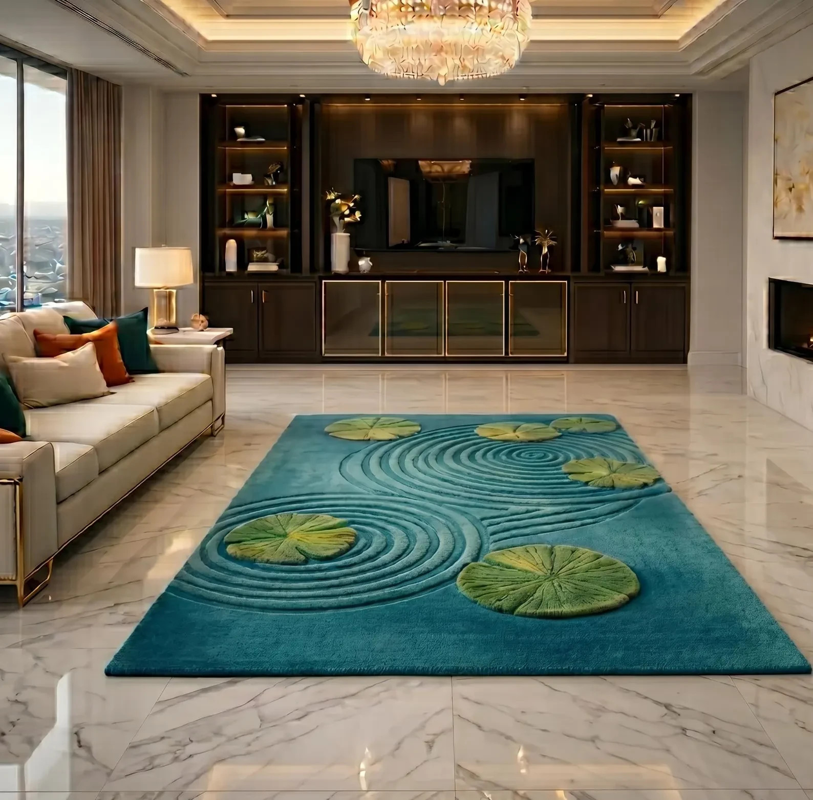 Moss Pond Hand Tufted Rug - Handmade Water Ripple Wool Carpet Green Lily Pad Zen gallery