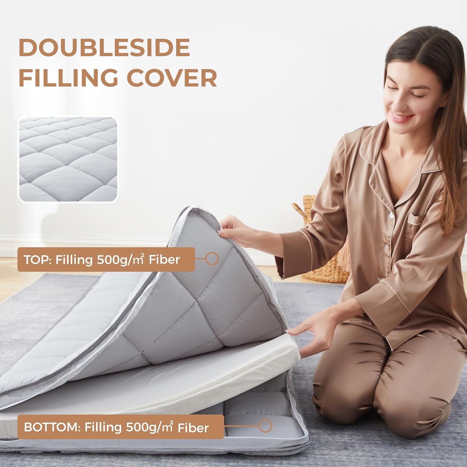 3Inch Small Single Mattress Topper Cover(Only Cover),Cot Single, Gray gallery