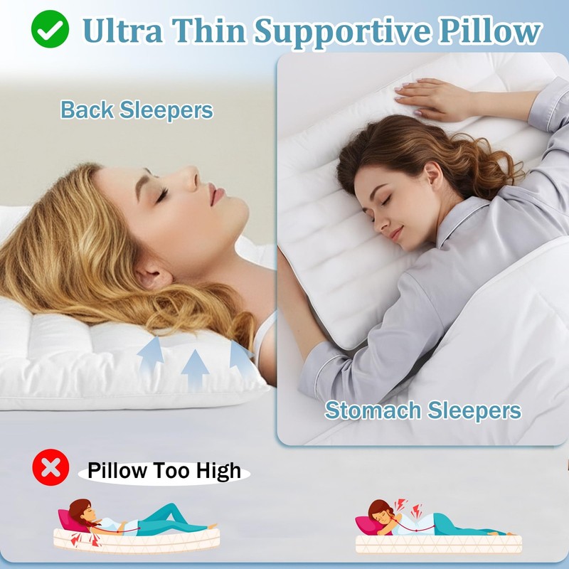 Ultra Thin Flat Pillows Standard Size Set of 1 Pack, 2 Inch Height Slim Pillo... gallery