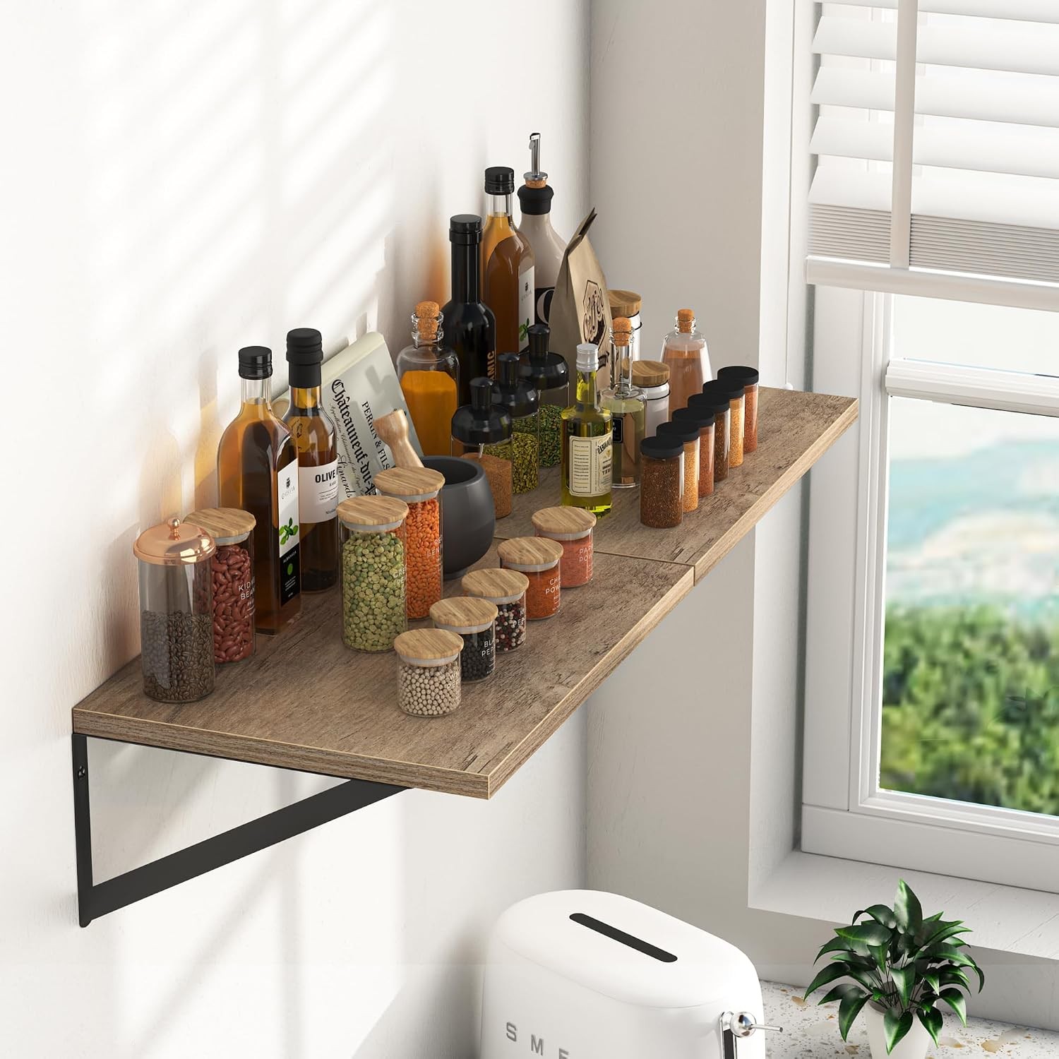 2 Pack 16W x 12D Rustic Grey Wood Floating Shelves with Metal Bracket gallery