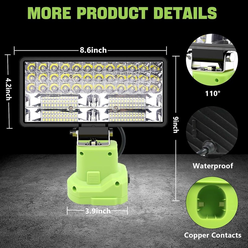 38W 6000LM Cordless Flashlight LED Work Light Flood Light For Ryobi 18V Battery gallery