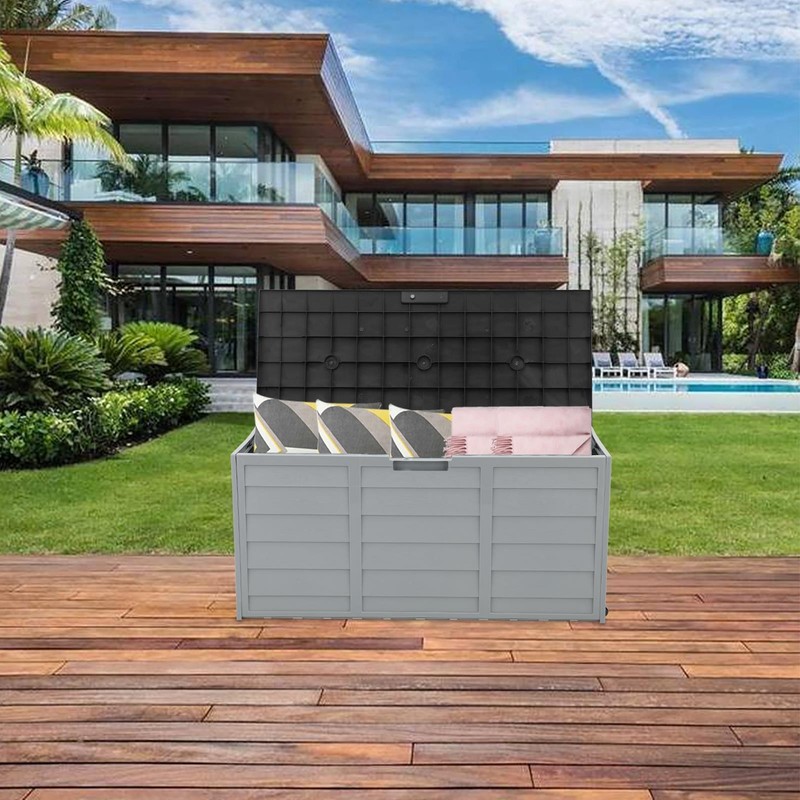 All Weather UV Pool Deck Box Storage Shed Bin Backyard Patio Outdoor w/ Wheel gallery