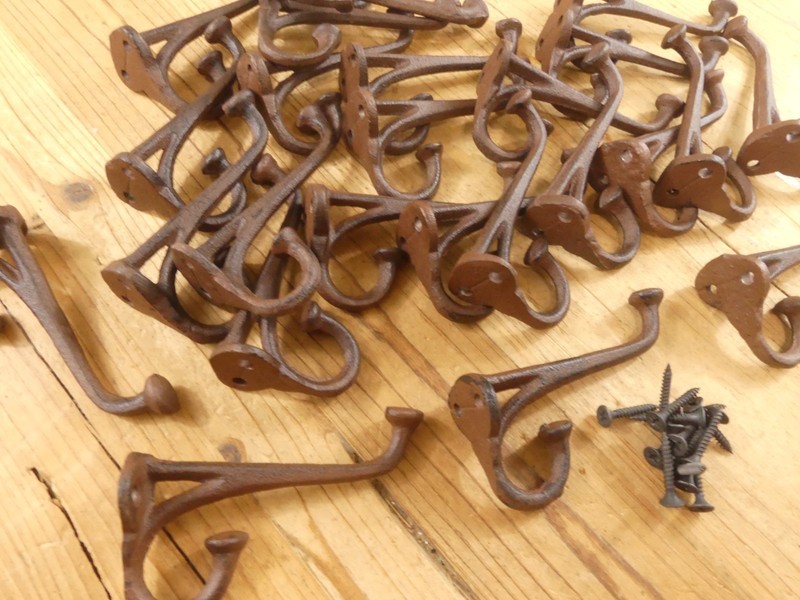 25 Rustic Cast Iron Coat Hat Wall Hooks Restore School Farm Towel Bath Kitchen gallery
