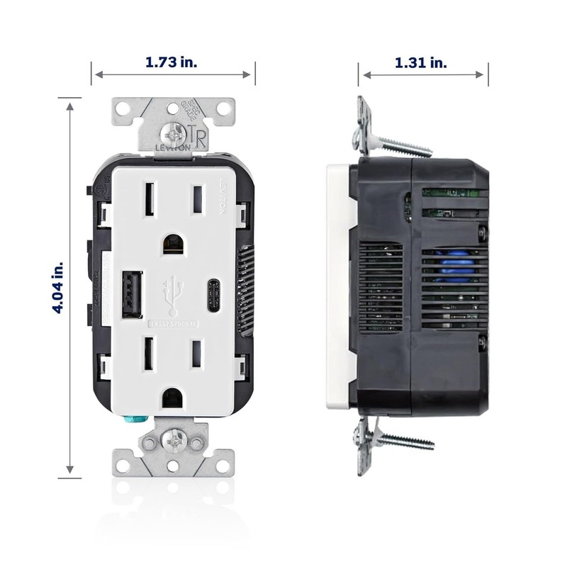 Type A & Type-C USB In-Wall Charger with 15A Tamper-Resistant Outlet, USB Cha... gallery