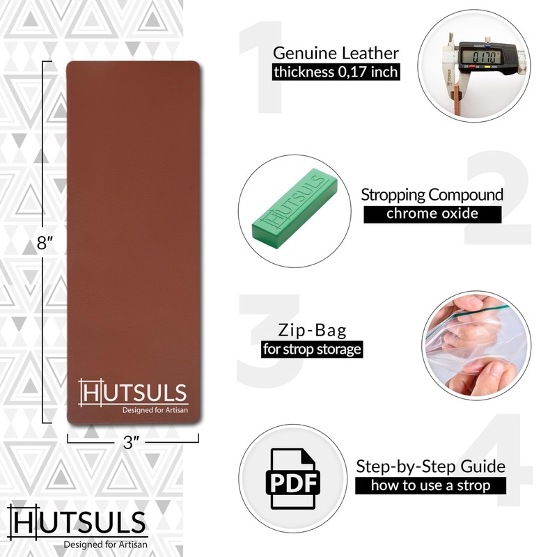 Leather Strop Brown Two Sided Vegetable Tanned with Green Honing Compound Guide gallery