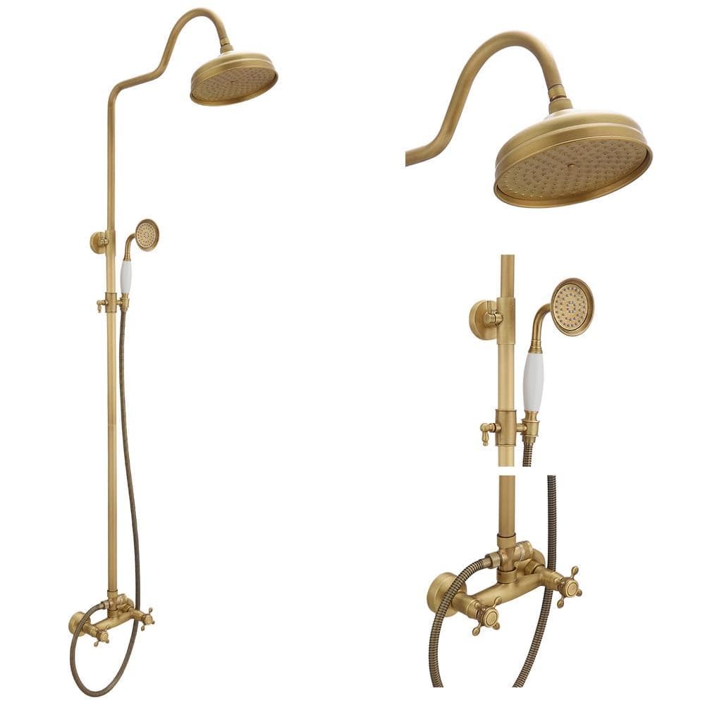 BWE 2-Spray High-Pressure Wall Bar Shower Kit Brass Handheld Antique gallery