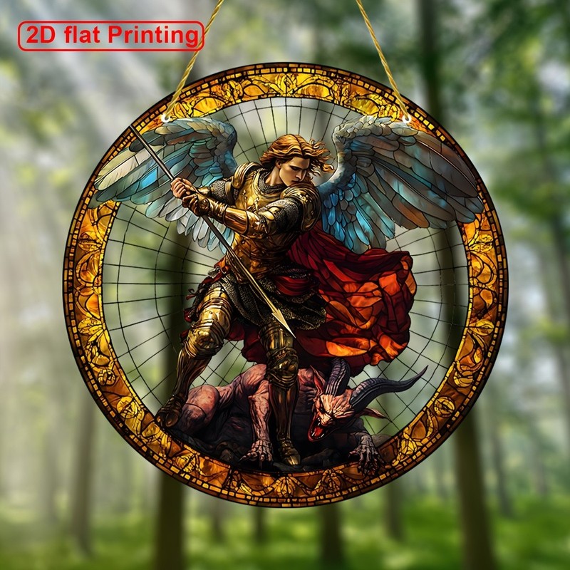 Saint Michael Archangel Round Acrylic Suncatcher Window Hanging Religious Decor gallery