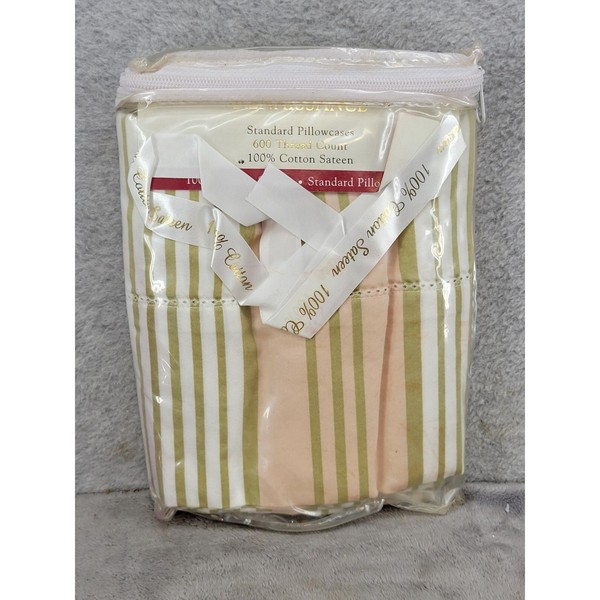 Renaissance Standard Pillowcases 2pk 600 TC Cotton Sateen Striped Peach Green gallery