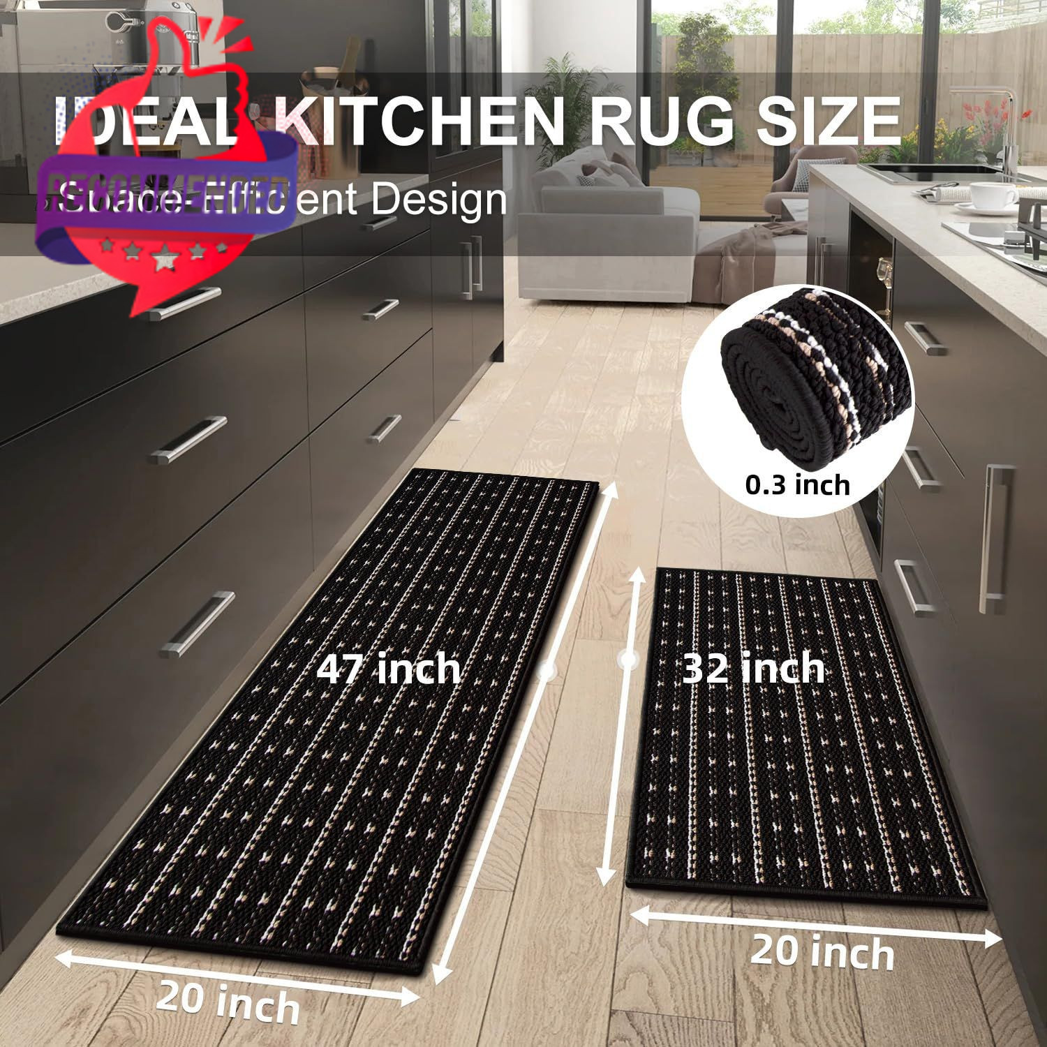 Kitchen Rugs Washable Non-skid 2-piece Set, 20"x47" + 20"x32" Absorbent Soft gallery