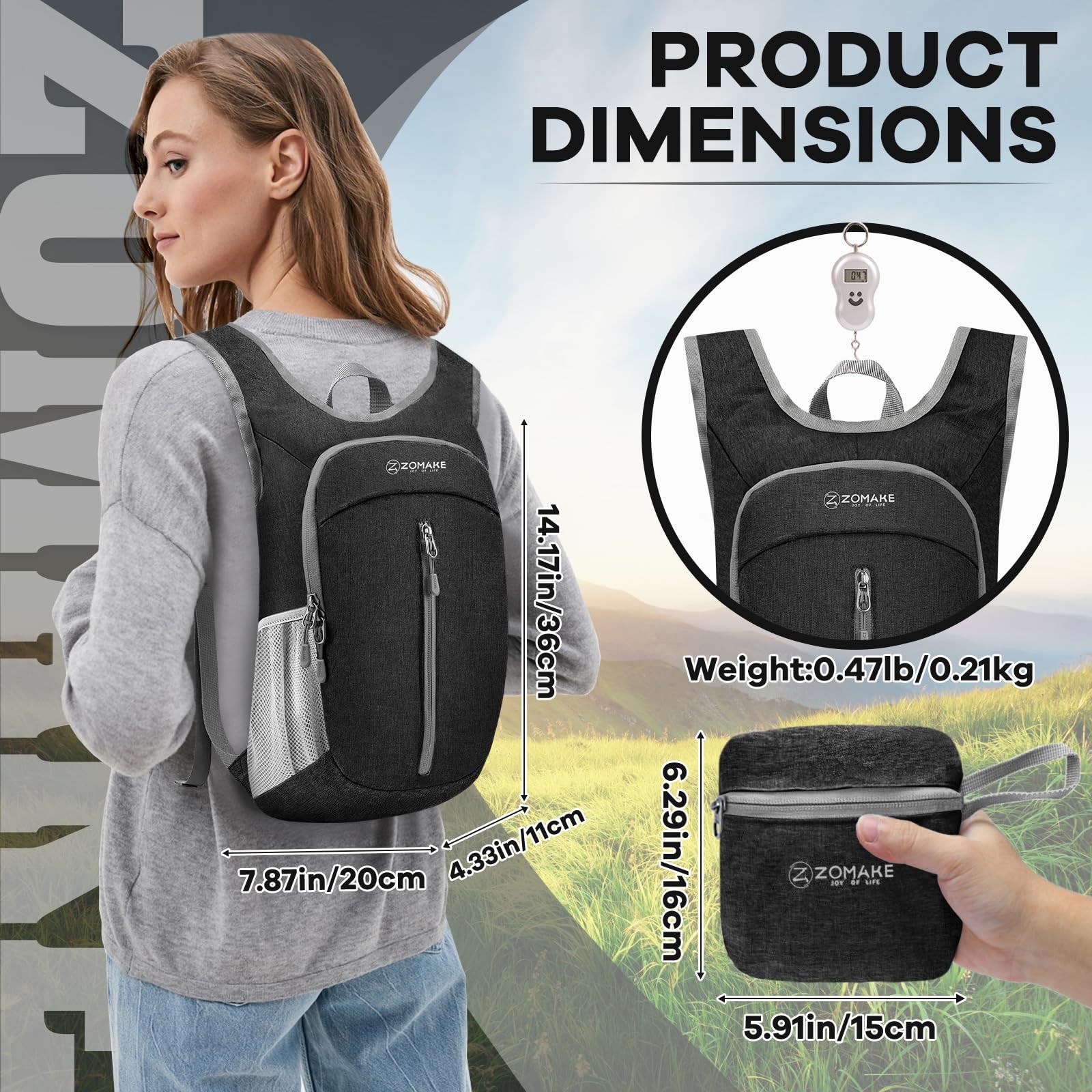 10L Ultra Lightweight Packable Backpack, Black, Water Resistant, Small, Hiking 2