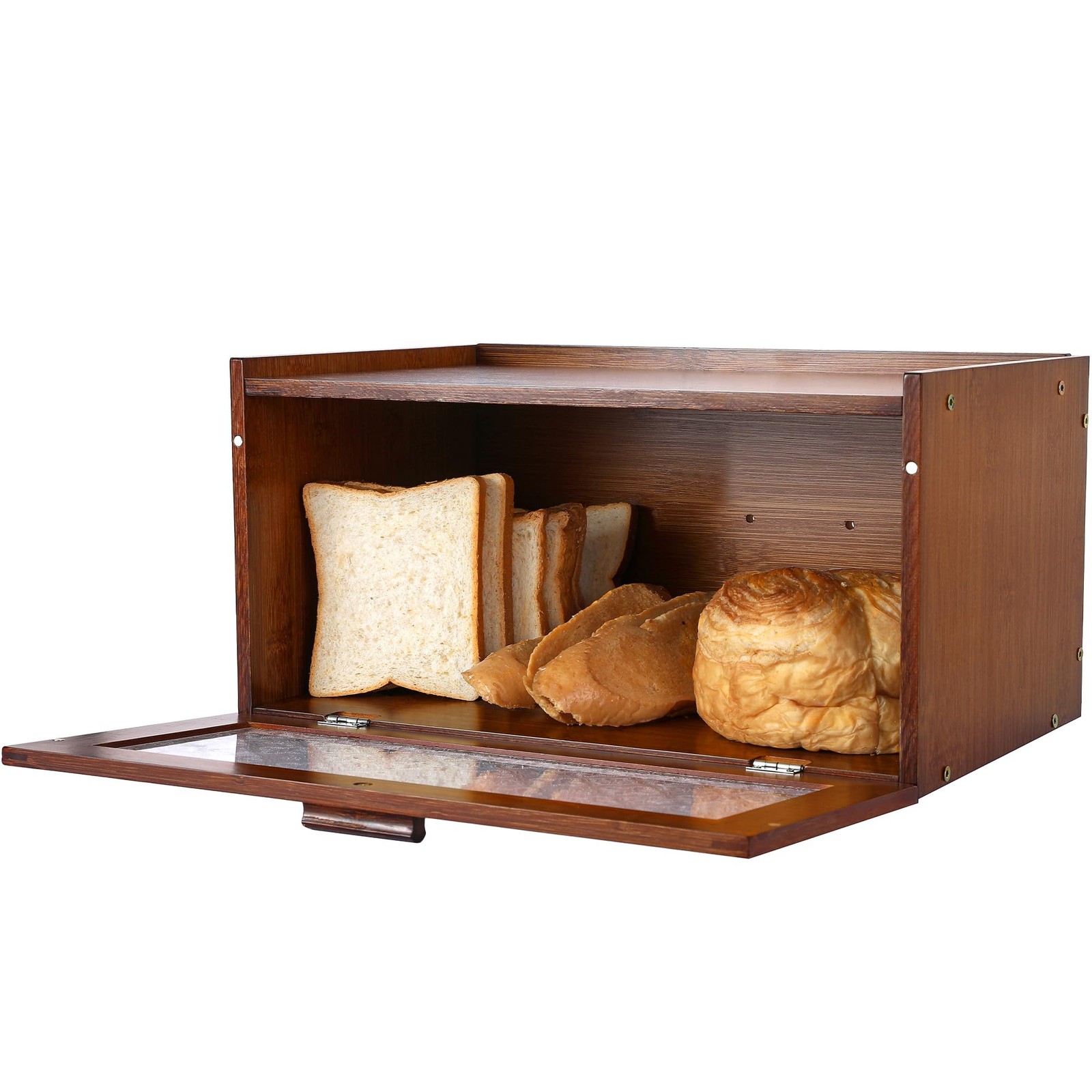 Retro Brown Bamboo Bread Box for Kitchen Countertop Storage Organizer 15 7in gallery