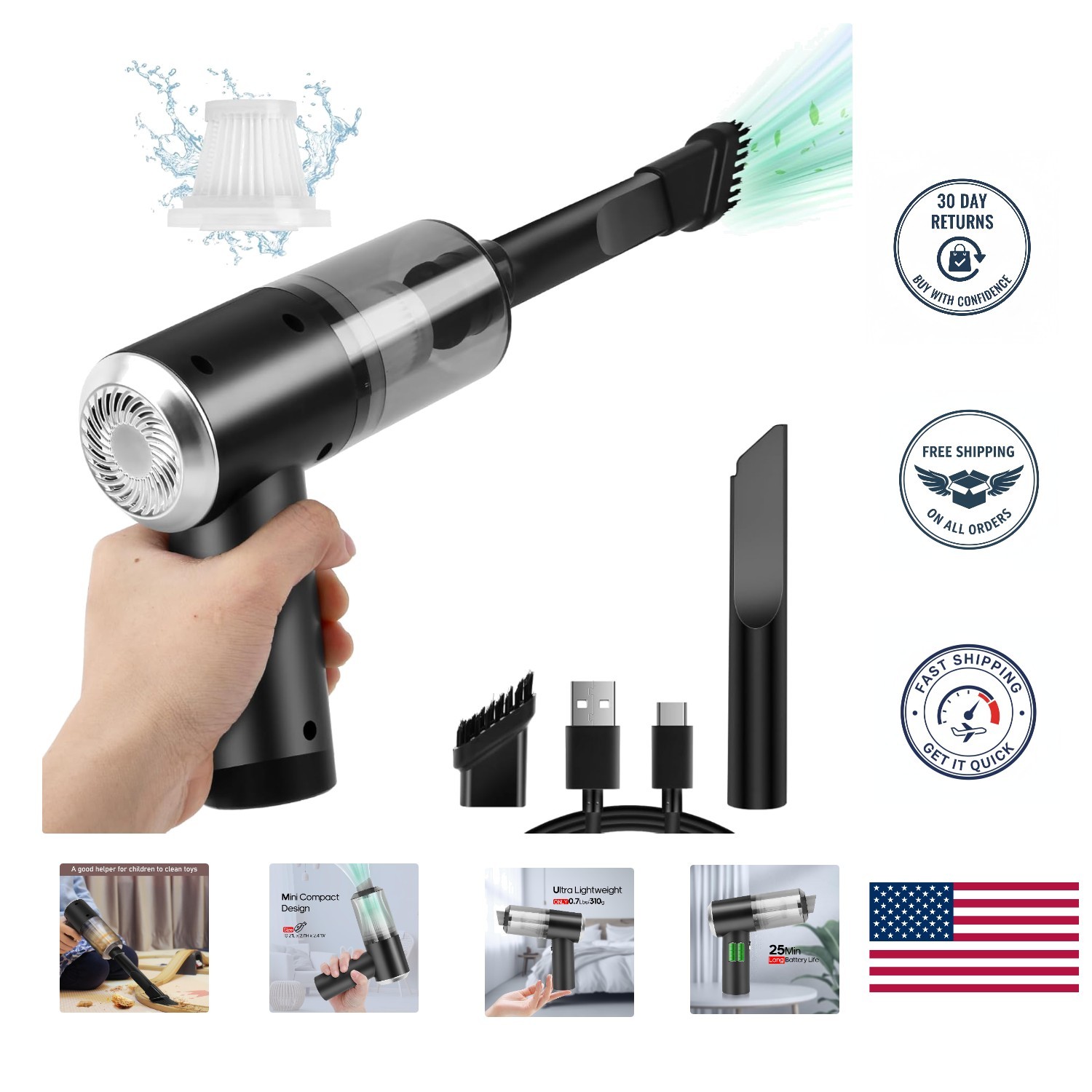 On-the-Go Mini Vacuum - Portable, Cordless, and Quiet at 65 dB for Versatile Use gallery