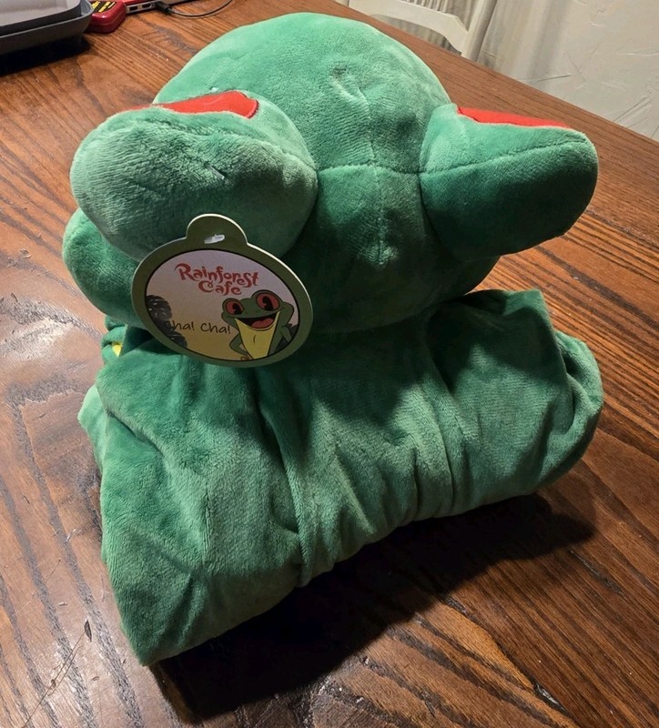 Rainforest Cafe Cha! Cha! Frog Character Blanket Green Yellow 28x39 New w/Tags gallery