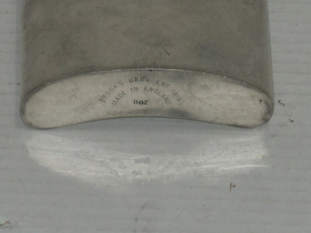 VINTAGE? BROOKS BROS PEWTER? MADE IN ENGLAND 8OZ FLASK HAS A DING gallery