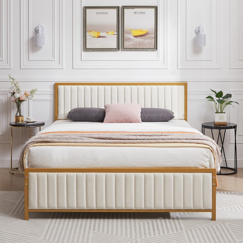 Upholstered Bed Frame Twin Full Queen Size Metal Platform Bed with Headboard New gallery