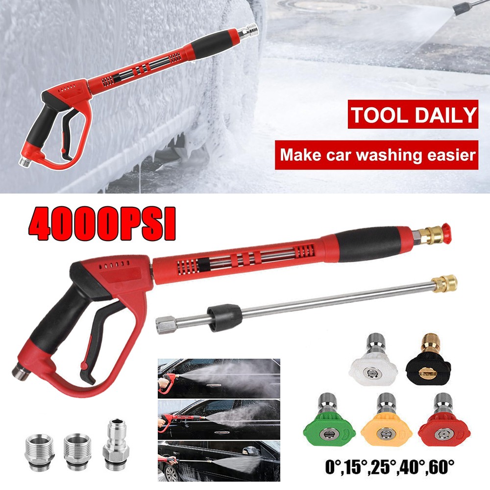 4000PSI High Pressure Car Power Washer Spray Gun Wand Lance Nozzle Tips Hose Kit gallery
