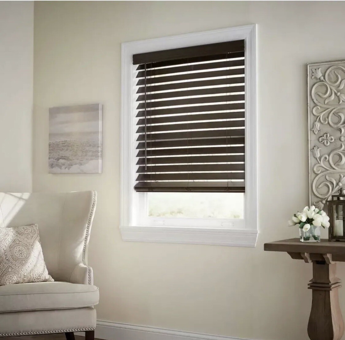 29 X 72 Inch Home Decorators Espresso Cordless 2-1/2 in. Premium Faux Wood Blind gallery