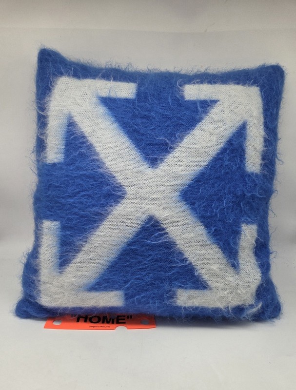 Off White HOME Mohair Blue Pillow Arrow Graphic Made In Italy Virgil Abloh gallery