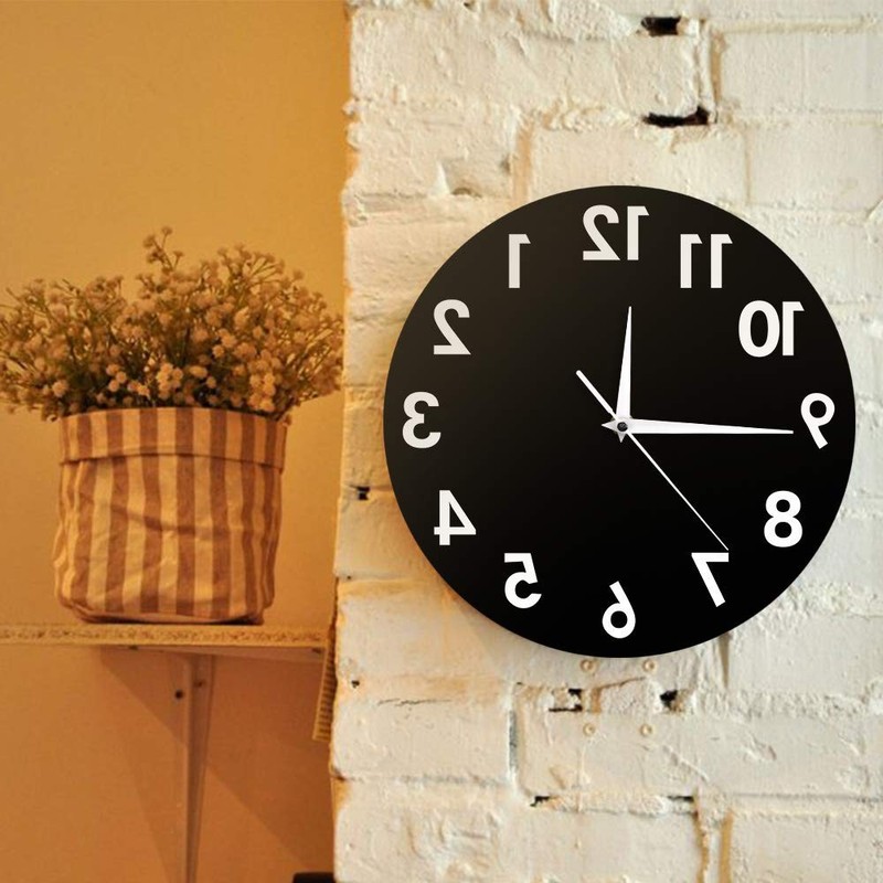Reverse Wall Clock 12 inch Unusual Numbers Backwards Modern Decorative Clock Wat gallery