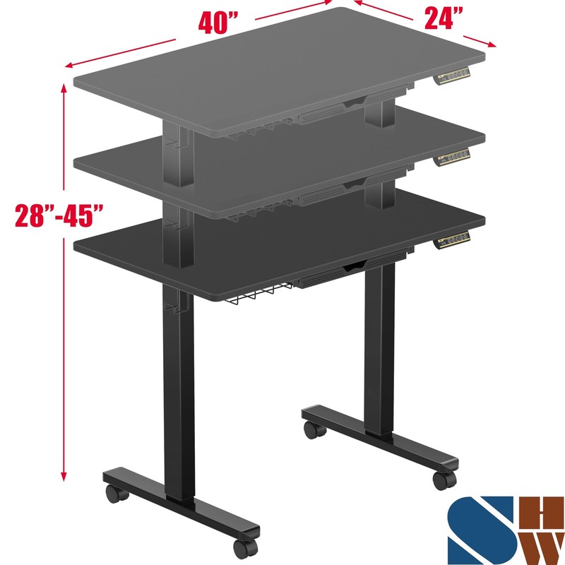40-Inch Mobile Electric Height Adjustable Sit to Stand Desk with Drawer, Hang... gallery