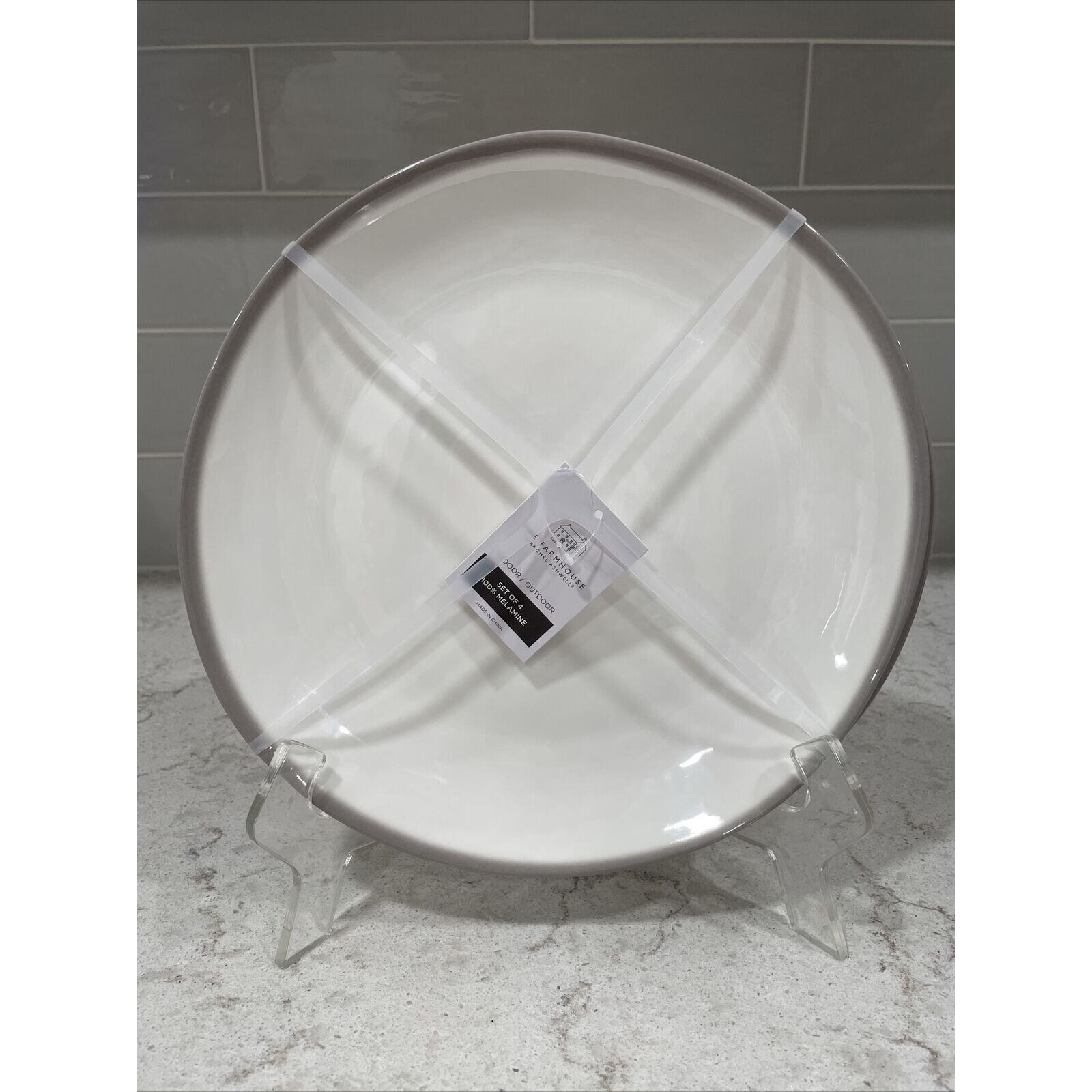 Set 4 WHITE w/ GRAY RIM 9” SALAD Plates MELAMINE The Farmhouse / Panama Jack gallery
