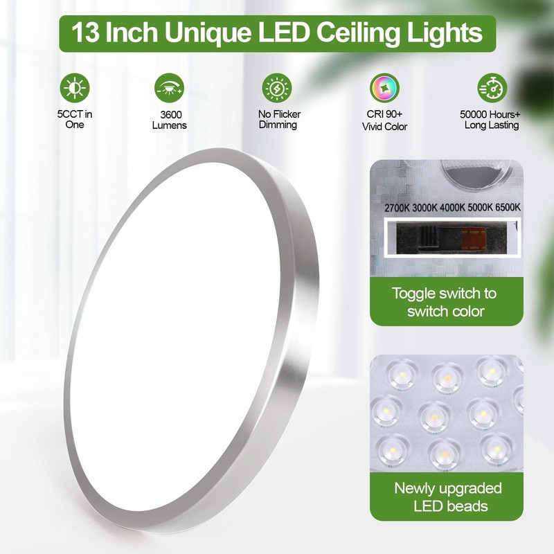 2-Pack 36W Dimmable Ceiling Light Fixture, 13 inch 3600lm Super Bright Modern... gallery