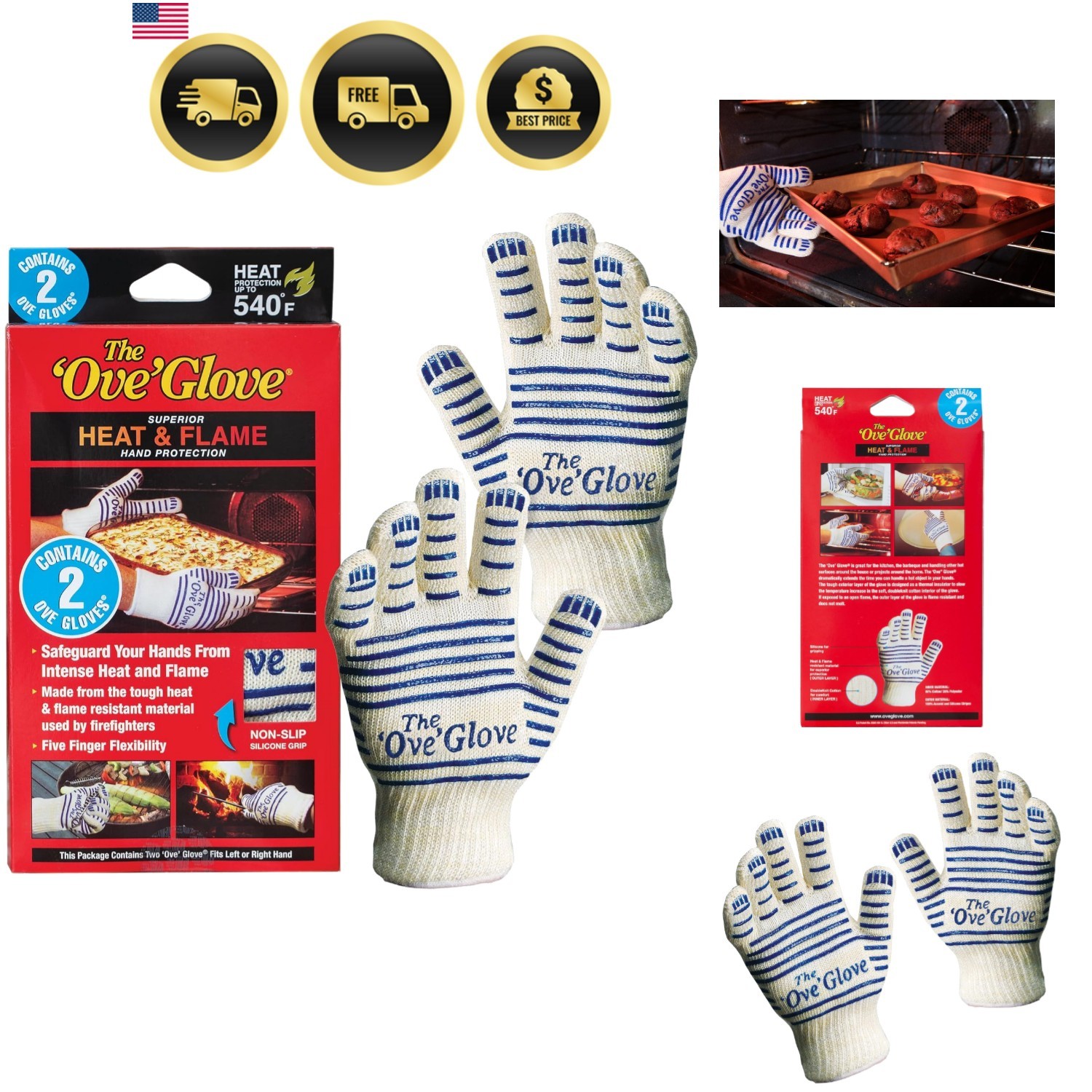 Heat Flame Resistant Oven Mitts Kitchen Grill BBQ Fireproof Hand Protection 2pcs gallery