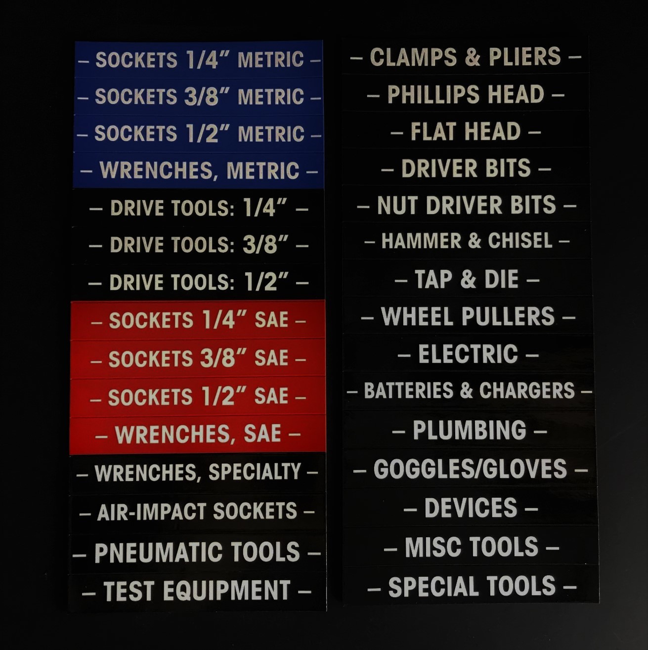 Magnetic TOOLBOX LABELS for all metal tool boxes 30 pieces color coded USA ship gallery