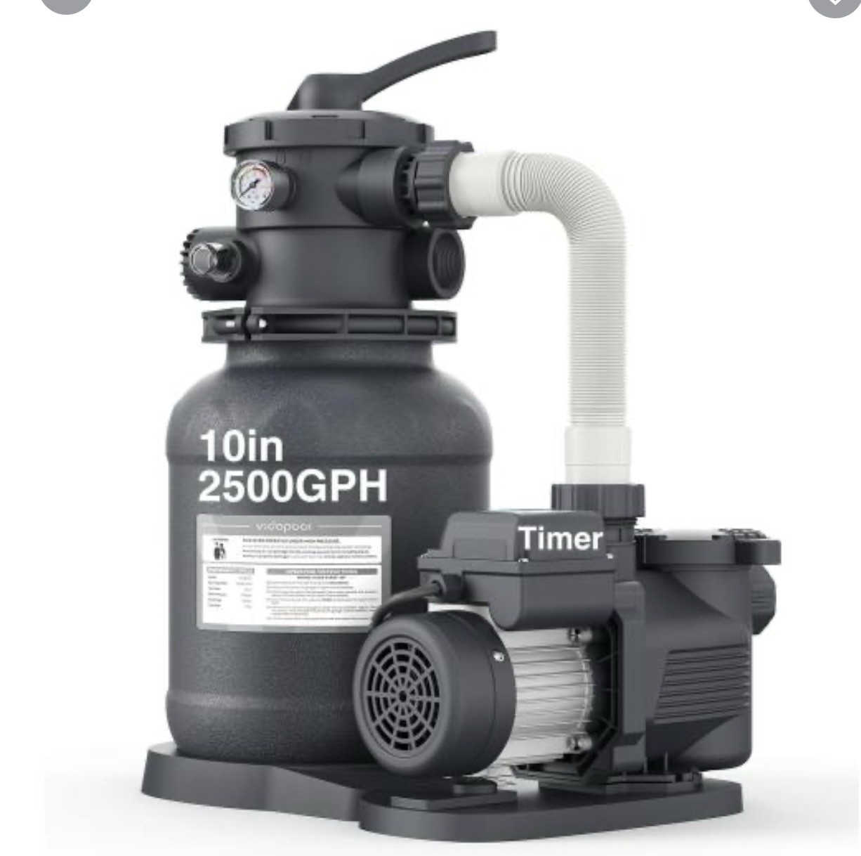 10in Sand Filter Pump for Above Ground Pool with Timer, 1/2 HP 2500 gallery