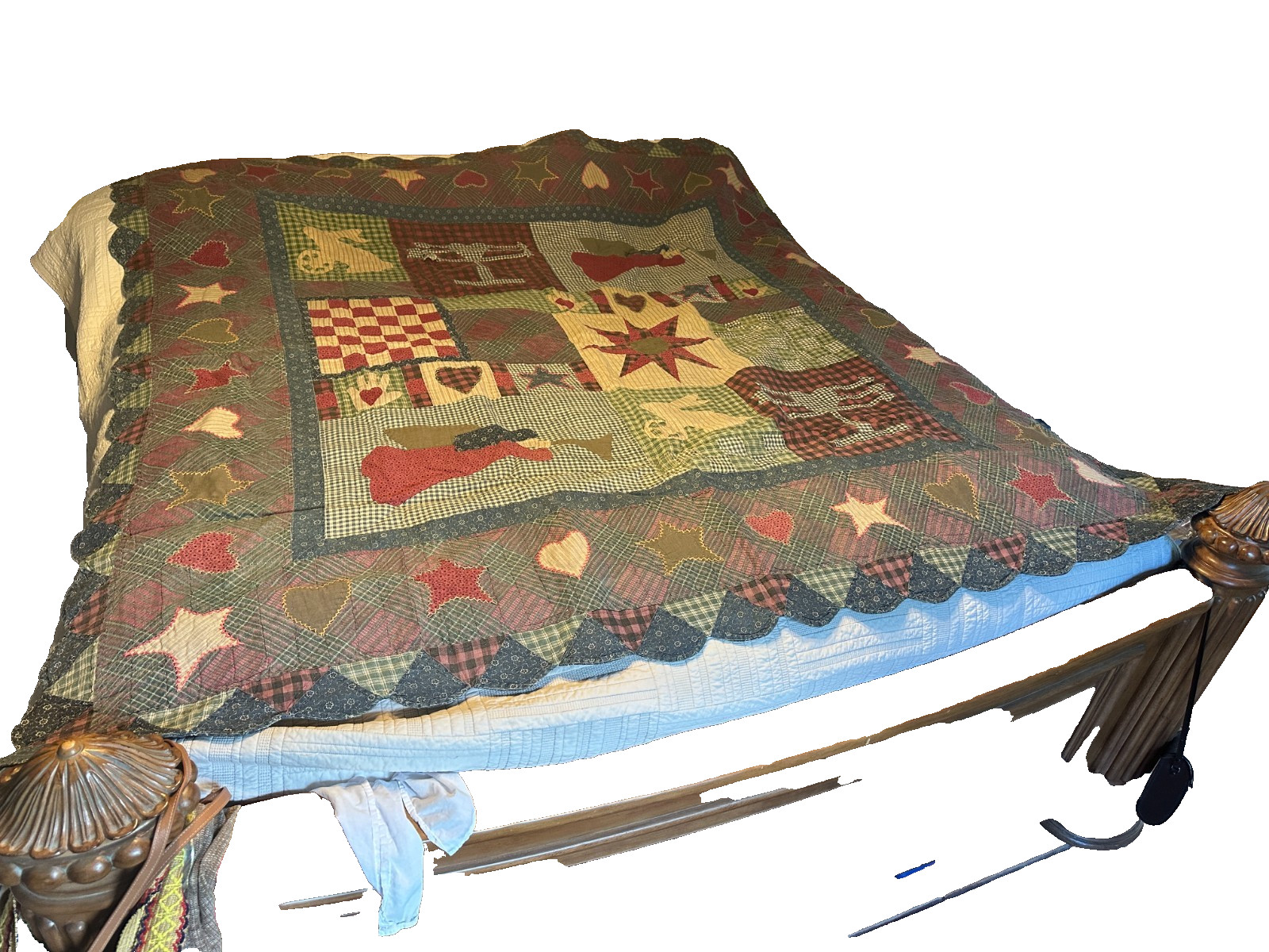 QUILT 78" X 82" PATCHWORK HOMEMADE BLANKET ANGEL STAR VINTAGE gallery