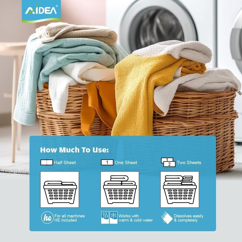AIDEA Laundry Detergent Sheets, Unscented-(100 Loads) 50 Sheets, Eco-Friendly gallery